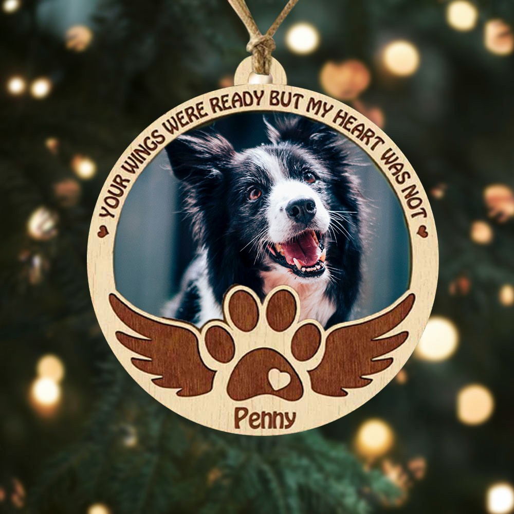 Custom Pet Memorial Christmas Ornament | Personalized Angel Wings Photo Ornament