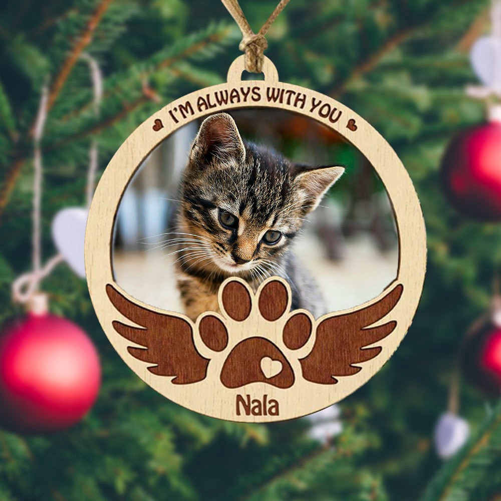 Custom Pet Memorial Christmas Ornament | Personalized Angel Wings Photo Ornament