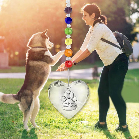 Rainbow Bridge Pet Memorial Sun Catcher - Heart Shaped Keepsake with Paw Prints - The Max & Rex Collection