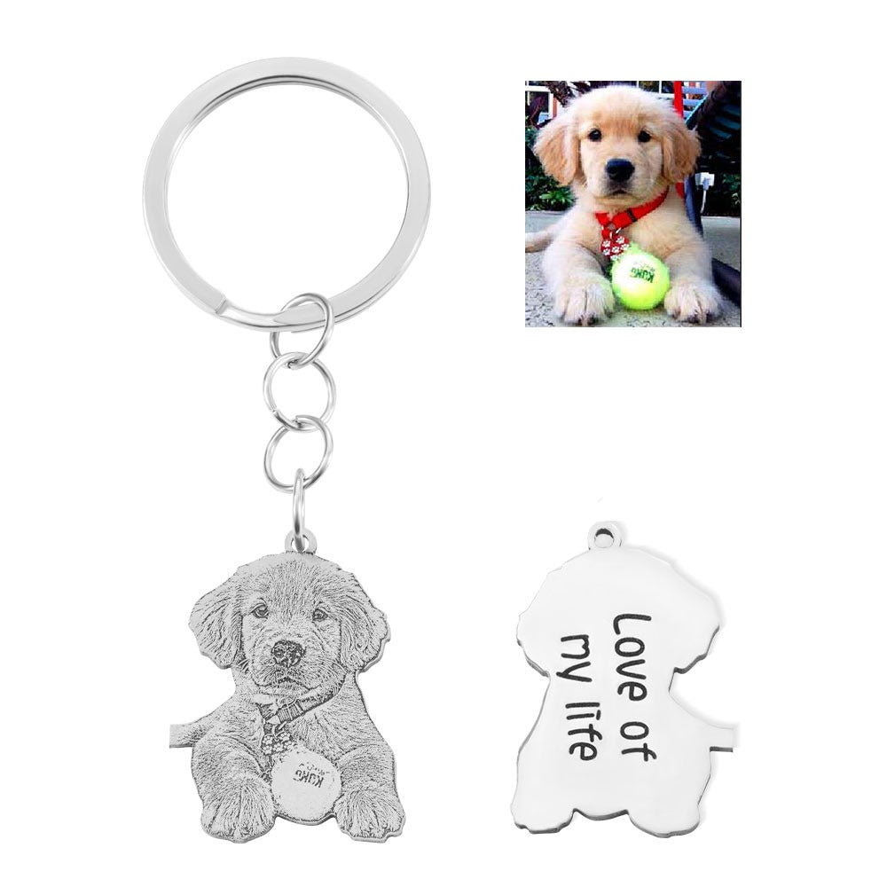 Stainless Steel/Silver Keychain with Engraved Pet Photo