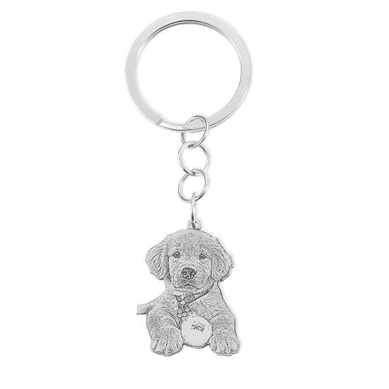 Custom Pet Photo Keychain - Engraved Sterling Silver with Personalized Message - The Max & Rex Collection