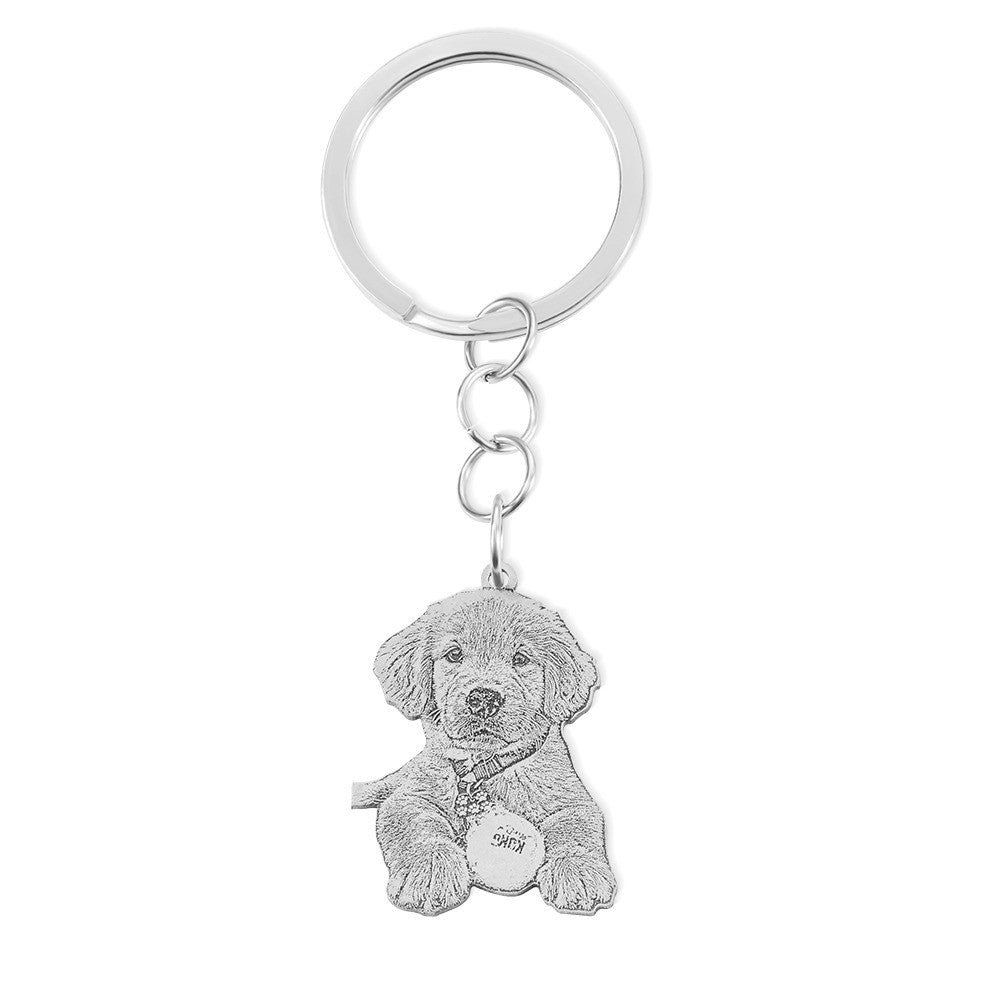 Stainless Steel/Silver Keychain with Engraved Pet Photo