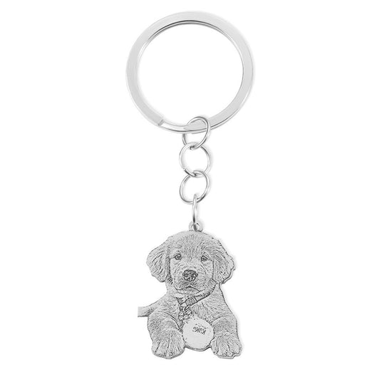 Stainless Steel/Silver Keychain with Engraved Pet Photo
