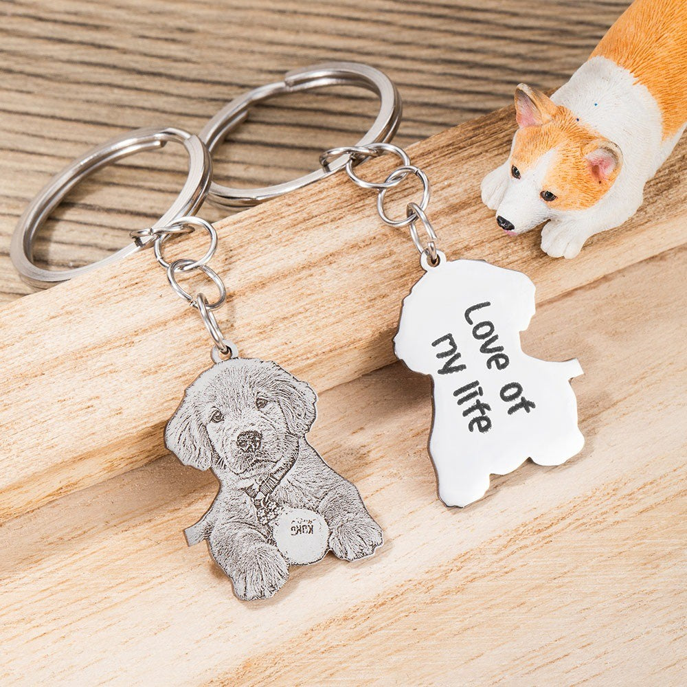 Stainless Steel/Silver Keychain with Engraved Pet Photo