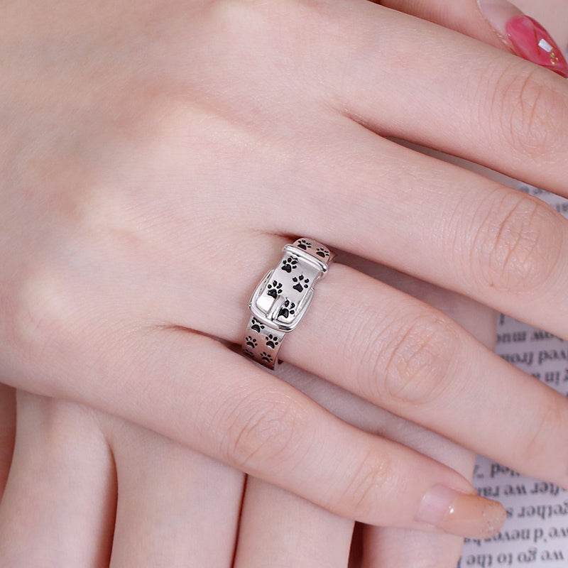Personalized Pet Memorial Ring - Sterling Silver Collar Band with Paw Print Engraving - The Max & Rex Collection