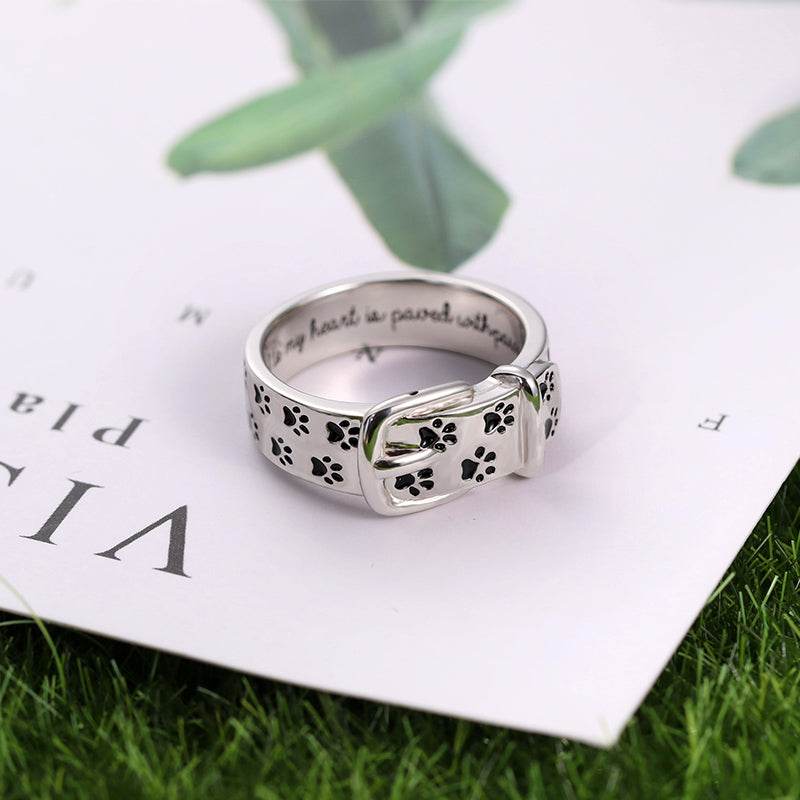 Personalized Pet Memorial Ring - Sterling Silver Collar Band with Paw Print Engraving - The Max & Rex Collection