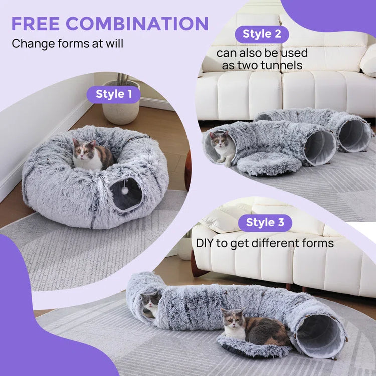 Cat Tunnel with Cat Bed for Indoor Cats, Multifunctional Cat Playground Toys Hideplace for Small Medium Large Cats