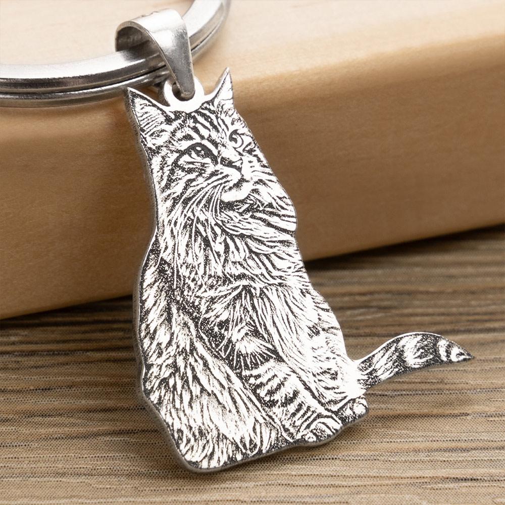 Stainless Steel/Silver Keychain with Engraved Pet Photo