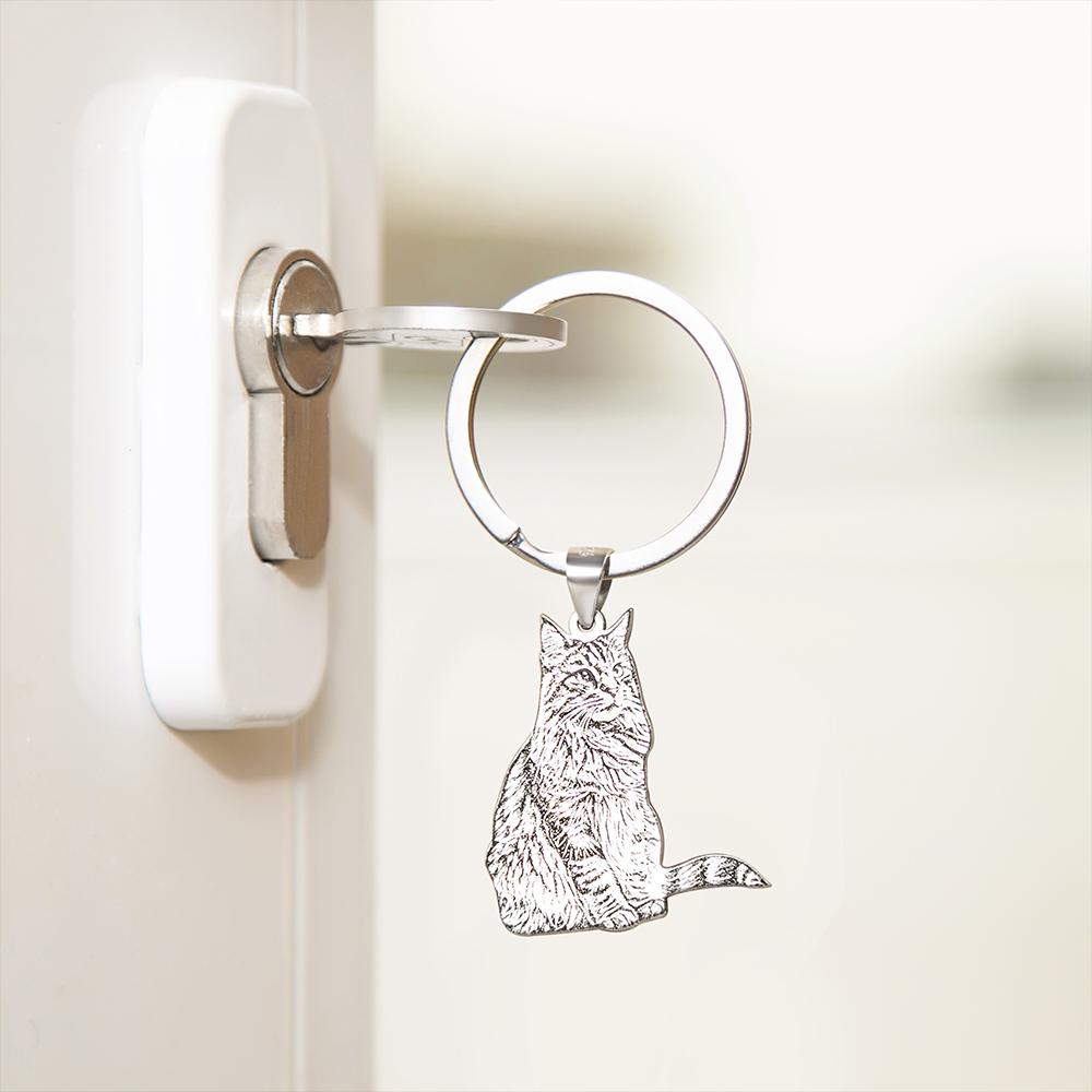 Stainless Steel/Silver Keychain with Engraved Pet Photo