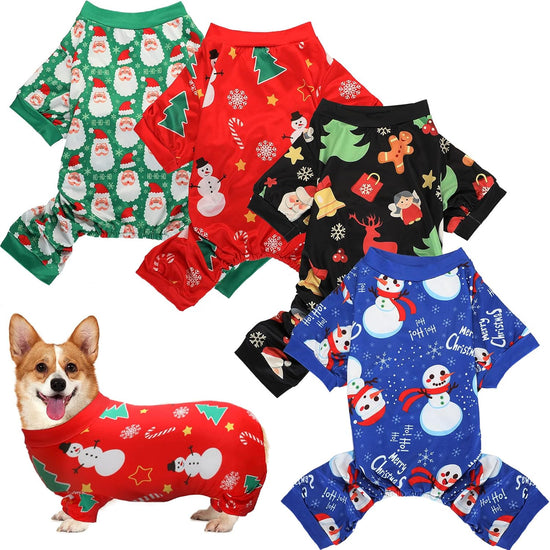 Weewooday 4 Pieces Christmas Dog Pajamas Christmas Element Puppy Clothes Santa Snowman Xmas Holiday Pet Puppy Pajamas Christmas Tree Snowflake Dog Pajama (Santa Patterns,Large)