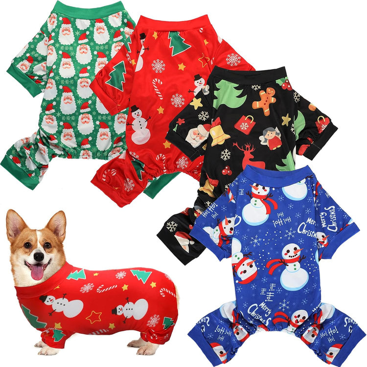 Weewooday 4 Pieces Christmas Dog Pajamas Christmas Element Puppy Clothes Santa Snowman Xmas Holiday Pet Puppy Pajamas Christmas Tree Snowflake Dog Pajama (Santa Patterns,Large)
