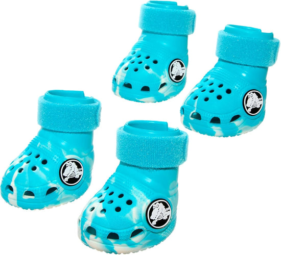 Glow-in-the-dark dog shoes in aqua and yellow — indoor dog boots 4-pack for large dogs