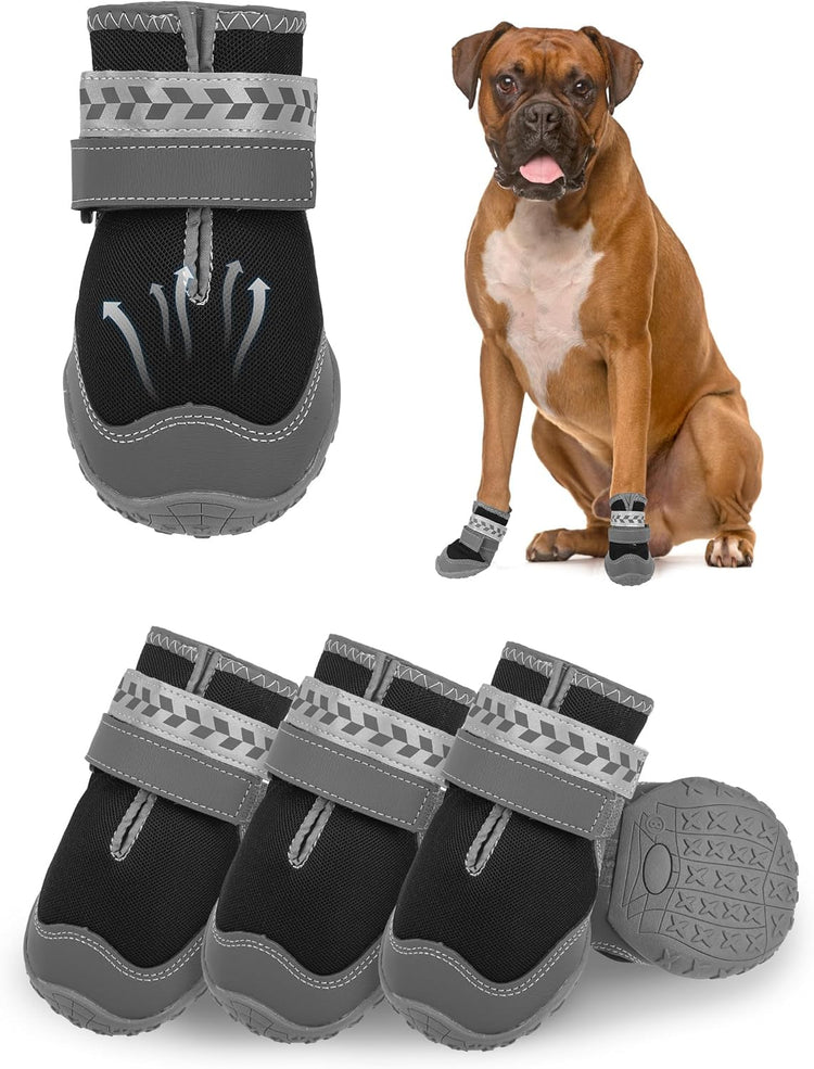SCENEREAL Dog Shoes for Hot Pavement for Large Medium, Summer Mesh Breathable Dogs Boots & Paw Protectors for Hardwood Floors Indoor Outdoor Walking, anti Slip Waterproof Sole, Black Size 5