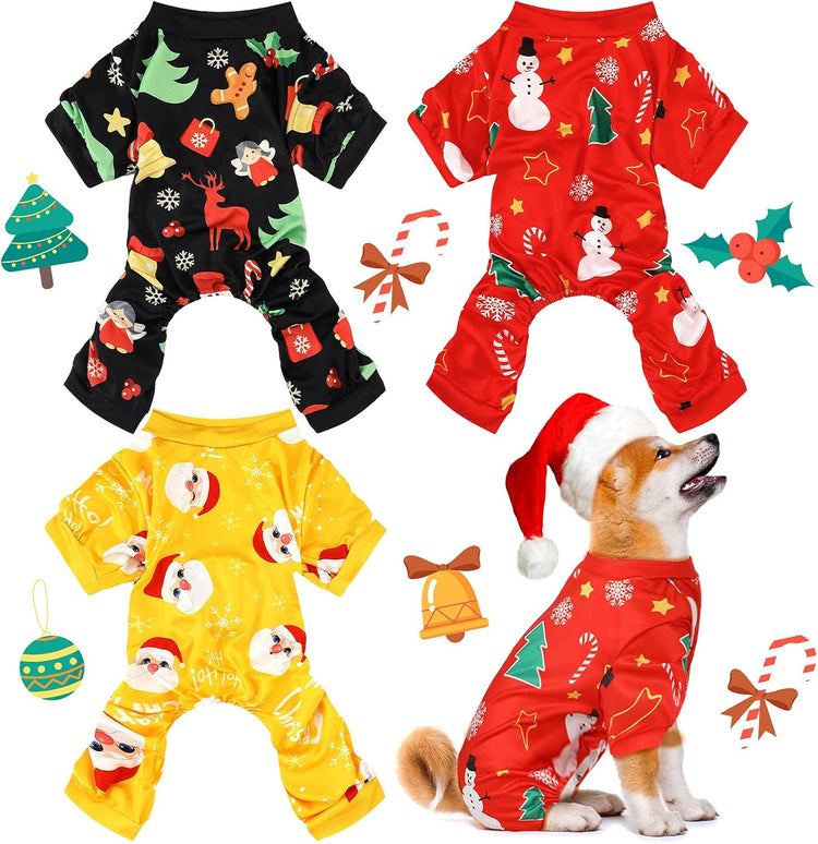 3 Pieces Christmas Dog Pajamas Dog Jumpsuit Santa Snowman Pet Clothes Christmas Pet Pajamas Holiday Costume Jumpsuit for Puppy Cat(Snowman Pattern,M (Fit 5.5-7.7Lbs))