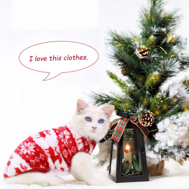 QETRABONE Small Dog Pet Cat Christmas Costume Sweater, Pet Supplies Costume Xmas Clothes Dog Jumpers Snowflake Elk Pattern Christmas Outfits for Dogs Puppy Kitten Cats (Large, Red Snowflake)