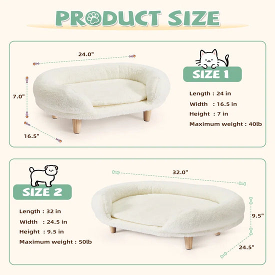 2-Piece Set Pet Beds for Medium Dogs and Cats, Thick Foam Pet Sofa with Removable Cover and Solid Wood Legs