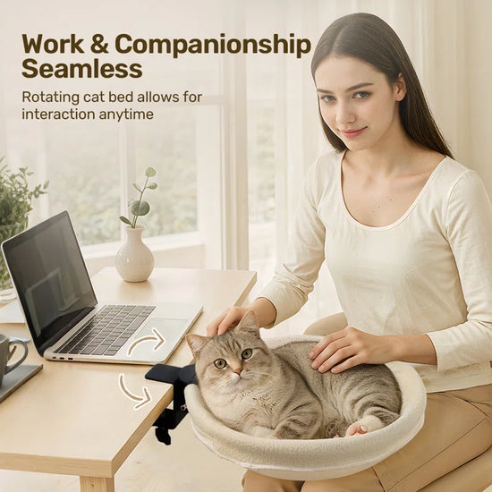 Cat Desk Bed, Pet Desk 360° Rotation, Cozy Soft Indoor Cat Bed for Desk