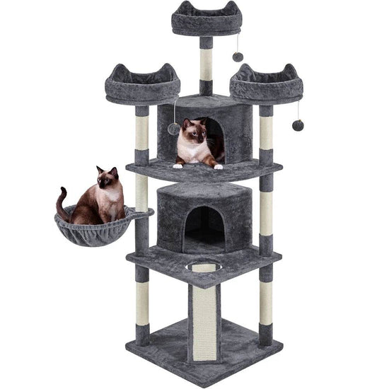 Renwick 69in Large Cat Tree Tower with Condos & Scratching Board - Dark Gray - The Max & Rex Collection