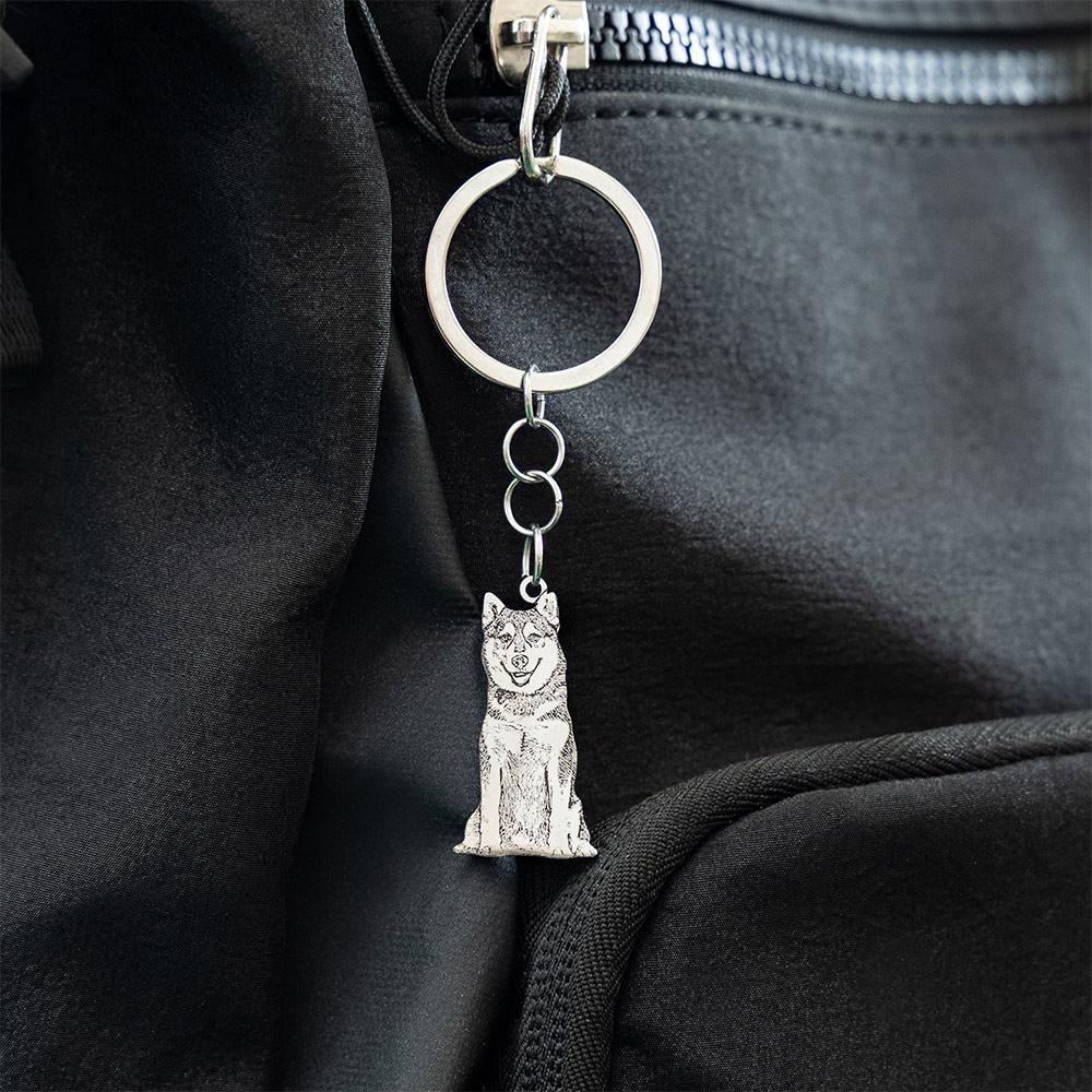 Stainless Steel/Silver Keychain with Engraved Pet Photo