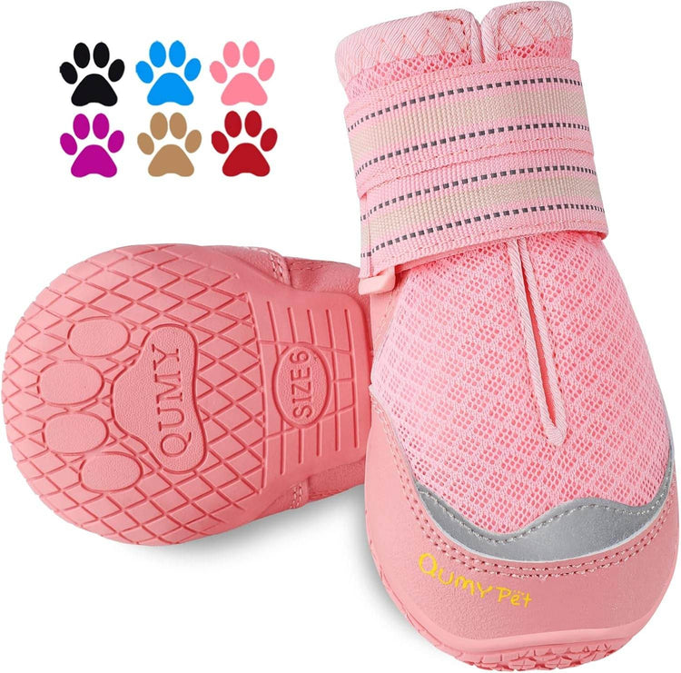 QUMY 2PCS Dog Boots for Large Dogs, Medium Dog Shoes & Paw Protectors for Hot Pavement, Summer Heat Protection, Mesh Breathable Nonslip Dog Booties for Hardfloors, Walking Running Hiking Red Size 2 - The Max & Rex Collection