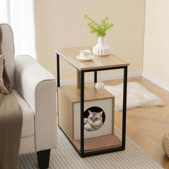 Modern Cat End Table with Scratching Post - The Max & Rex Collection