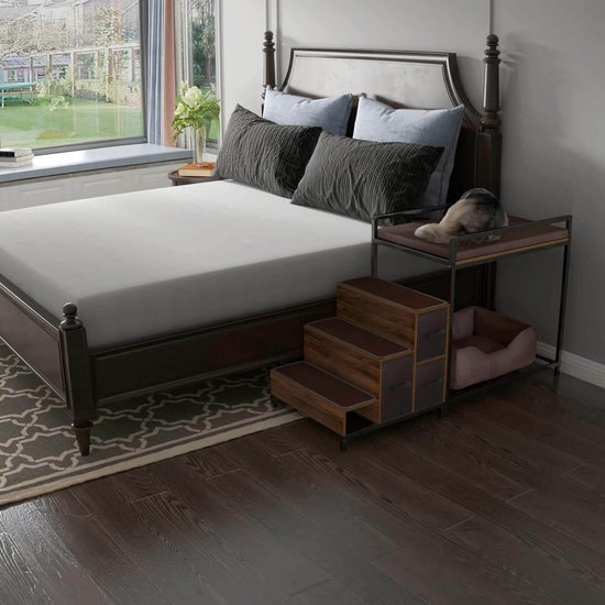 GDLF Bunk Beds Window Perch for Dogs Bedside Lounge Elevated Dog Bed Multi-Level Platform with Foam Upholstery, Non-Slip Pad and Storage - The Max & Rex Collection