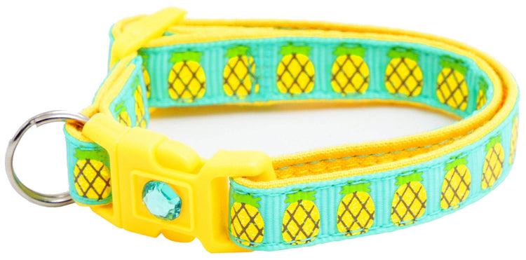 Tropical Pineapple Cat Collar – Breakaway Safety Design, Handmade - The Max & Rex Collection