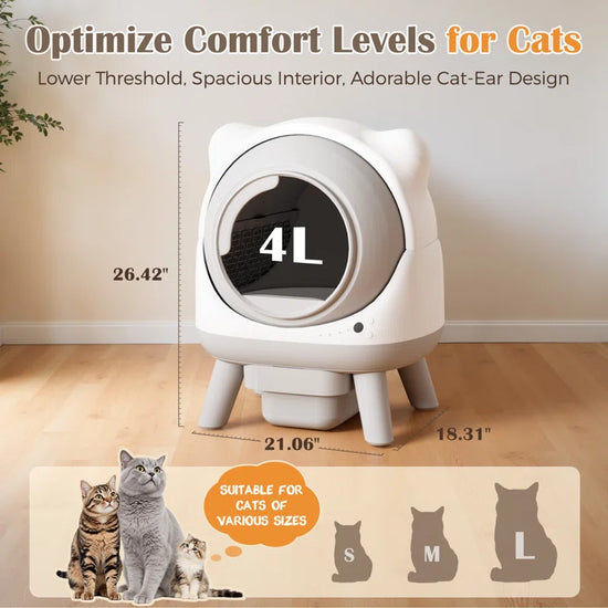 Cute Cat-Ear Self-Cleaning Automatic Cat Litter Box with Smart Sensors - App Control, Health Monitoring