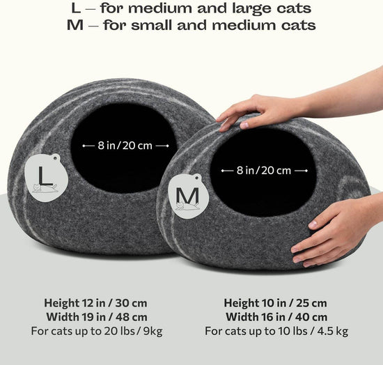 MEOWFIA Cat Cave β Premium Felt Cat Bed for Indoor Cats, Handmade 100% Merino Wool (Medium, Dark Grey) - The Max & Rex Collection