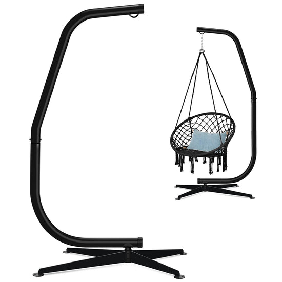 Metal Hanging Hammock C-Stand - Offset Base, Weather-Resistant, Black - The Max & Rex Collection