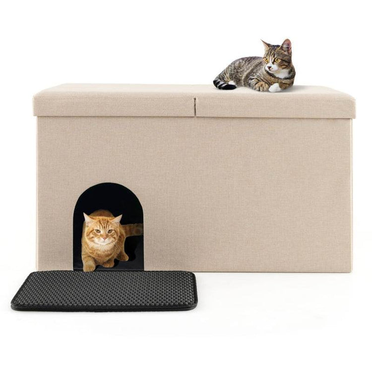 Cat Litter Box Enclosure Hidden Furniture with Urine Proof Litter Mat - The Max & Rex Collection