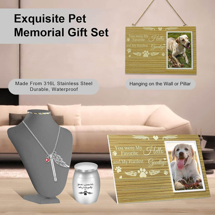 Pet Memorial Gifts Set Including Cat/Dog Memorial Picture Frame, Urn Necklace for Ashes for Women/Men and Pet Urns for Dog Ashes Small 3Pcs/2Pcs, as Dog Memorial Gifts/Pet Loss Gifts - The Max & Rex Collection