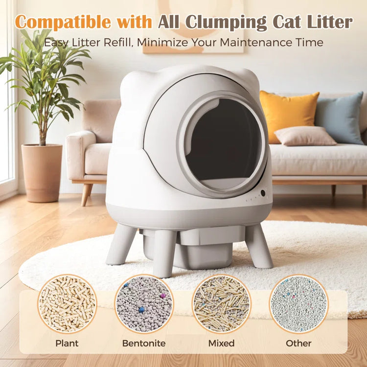 Cute Cat-Ear Self-Cleaning Automatic Cat Litter Box with Smart Sensors - App Control, Health Monitoring