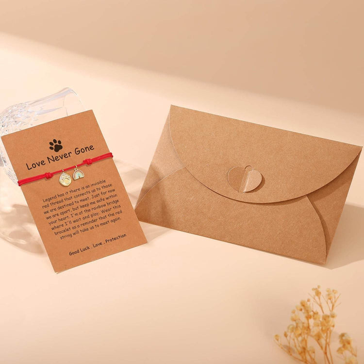 Pet Memorial Bracelet with Rainbow Bridge & Paw Print Charm - Adjustable Red String Pet Loss Gift | Dog Cat Memory Jewelry - The Max & Rex Collection