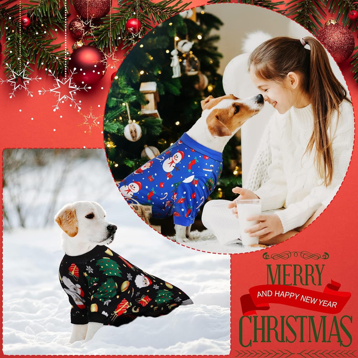 Weewooday 4 Pieces Christmas Dog Pajamas Christmas Element Puppy Clothes Santa Snowman Xmas Holiday Pet Puppy Pajamas Christmas Tree Snowflake Dog Pajama (Santa Patterns,Large)