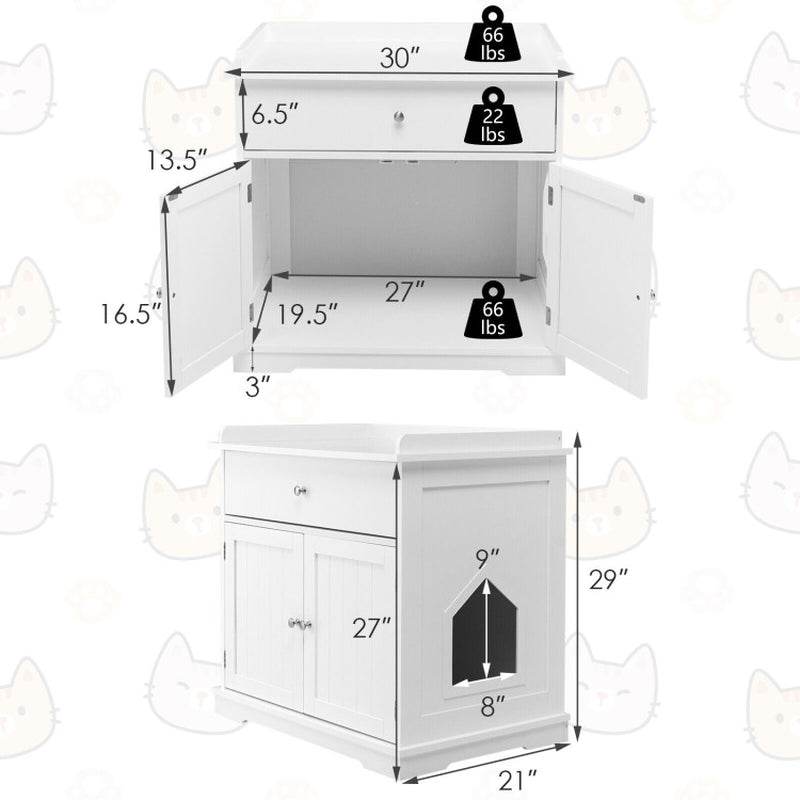 Wooden Cat Litter Box Enclosure with Drawer Side Table Furniture - The Max & Rex Collection