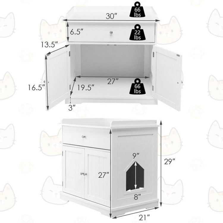 Wooden Cat Litter Box Enclosure with Drawer Side Table Furniture - The Max & Rex Collection
