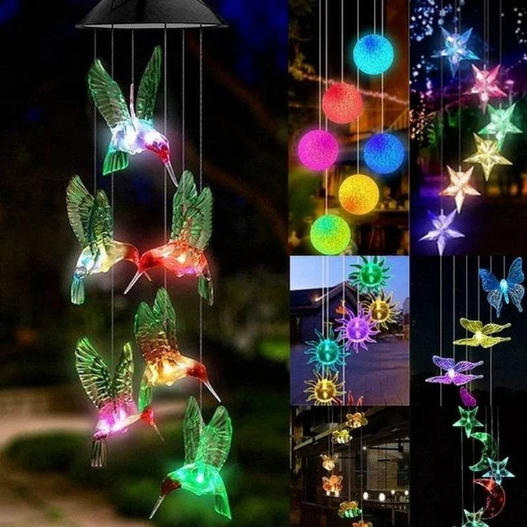 Solar Garden Wind Chime – LED Color-Changing Lights with Crystal Ball & Hummingbird Design - The Max & Rex Collection
