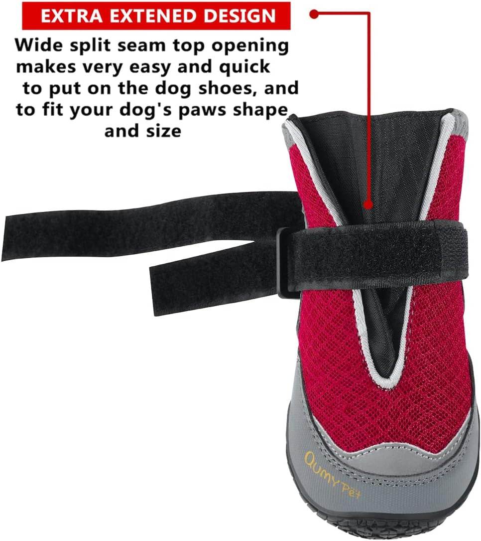 QUMY 2PCS Dog Boots for Large Dogs, Medium Dog Shoes & Paw Protectors for Hot Pavement, Summer Heat Protection, Mesh Breathable Nonslip Dog Booties for Hardfloors, Walking Running Hiking Red Size 2 - The Max & Rex Collection