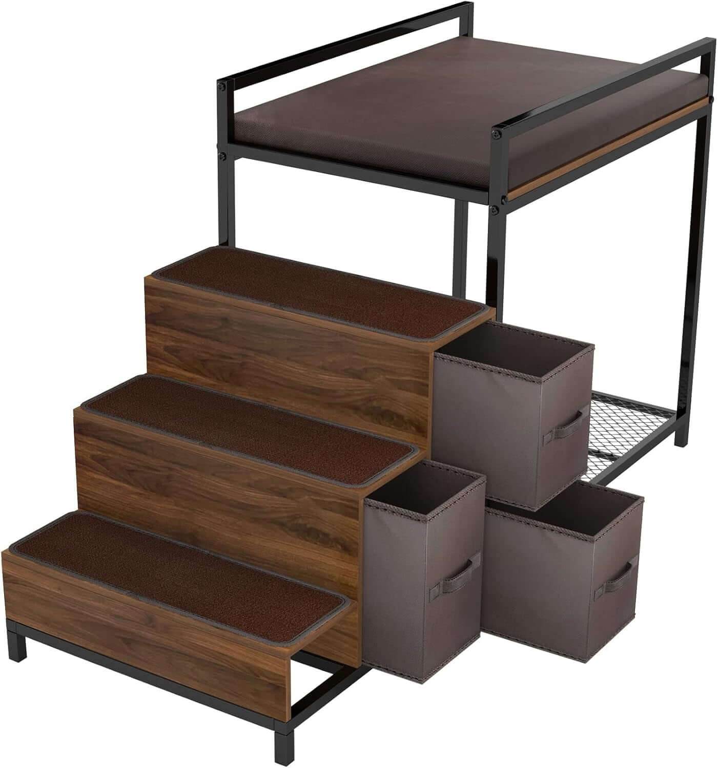 GDLF Bunk Beds Window Perch for Dogs Bedside Lounge Elevated Dog Bed Multi-Level Platform with Foam Upholstery, Non-Slip Pad and Storage - The Max & Rex Collection