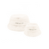 White fluffy bucket hat with &