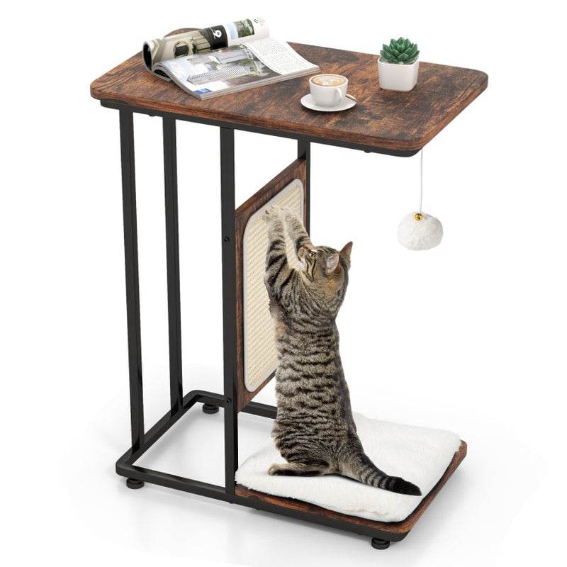 Modern C-Shaped Cat Side Table with Scratching Board - The Max & Rex Collection