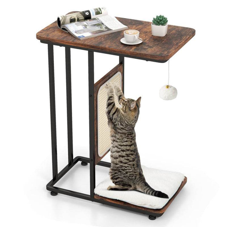 Modern C-Shaped Cat Side Table with Scratching Board - The Max & Rex Collection