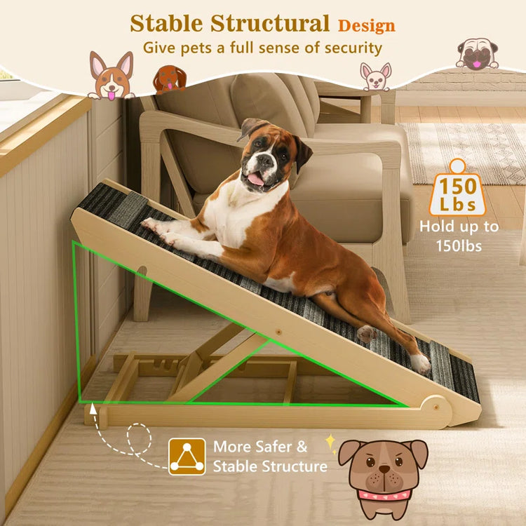 Wooden Dog Ramp Adjustable Folding Portable Pet Ramp