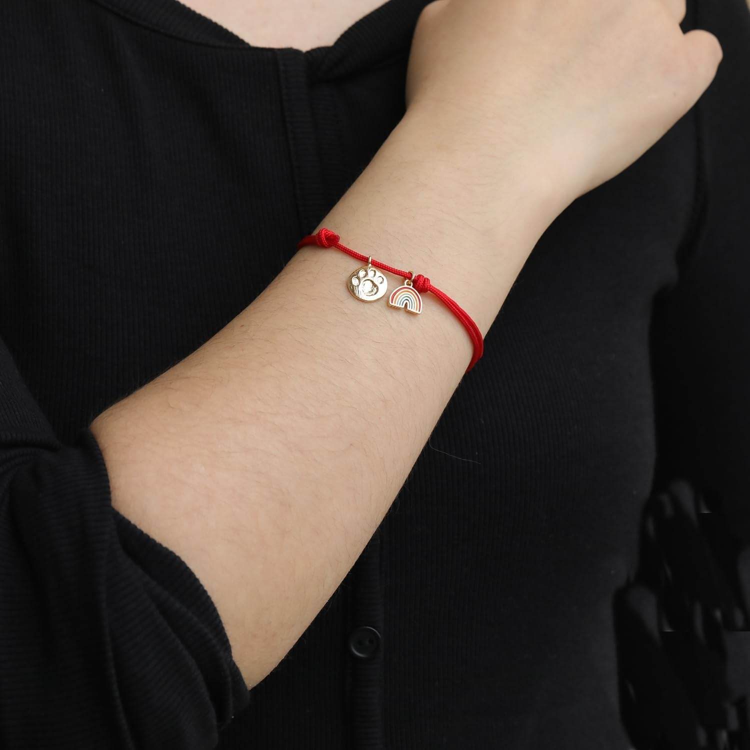 Pet Memorial Bracelet with Rainbow Bridge & Paw Print Charm - Adjustable Red String Pet Loss Gift | Dog Cat Memory Jewelry - The Max & Rex Collection