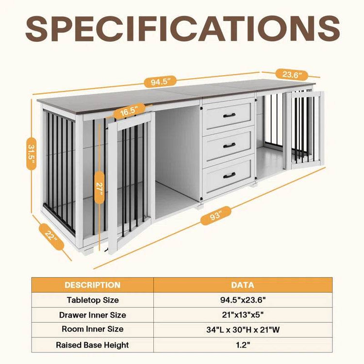 Furniture Style Wooden Dog Crate with 3 Drawers - The Max & Rex Collection