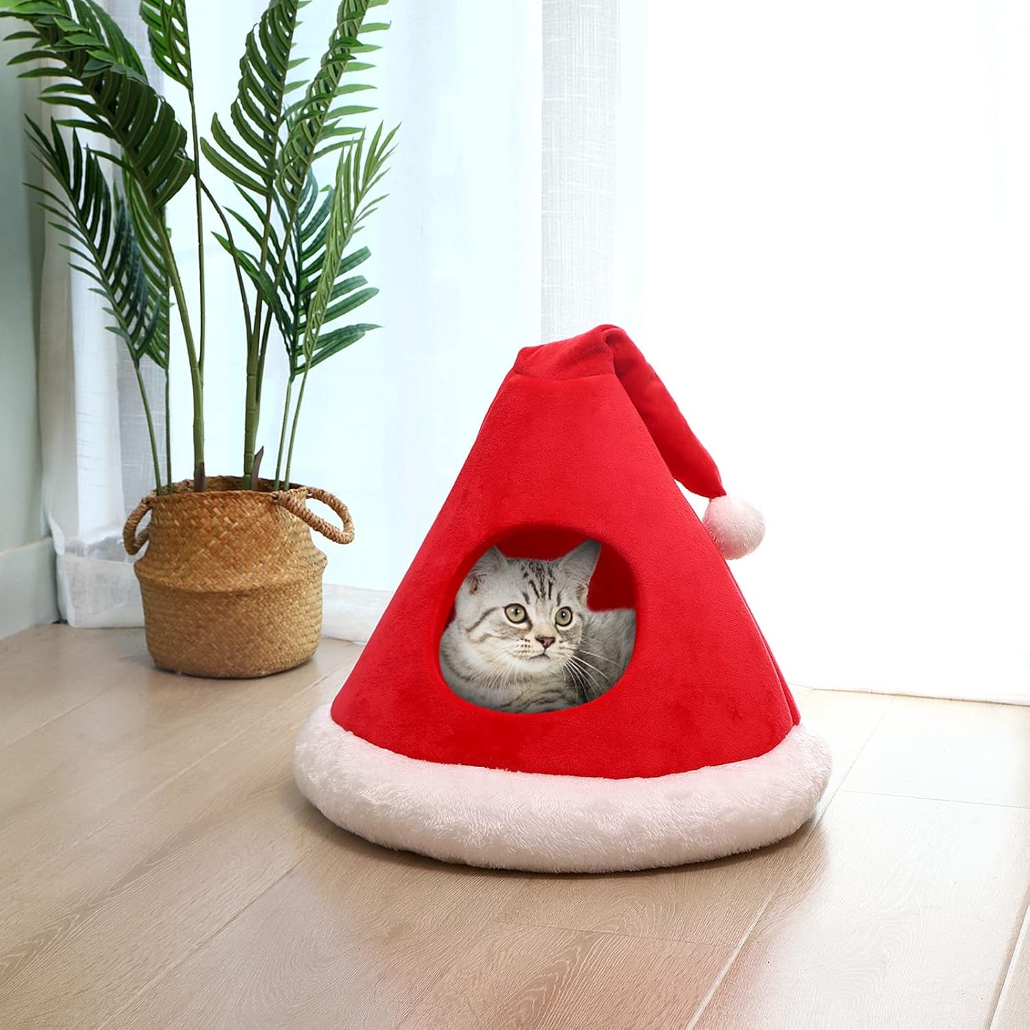 NIBESSER Cat Bed Christmas Tree Cat Tent House Self-Warming 2 in 1 Removable Comfortable Triangle Pet Teepee Xmas Dog Cave in Winter (Green)