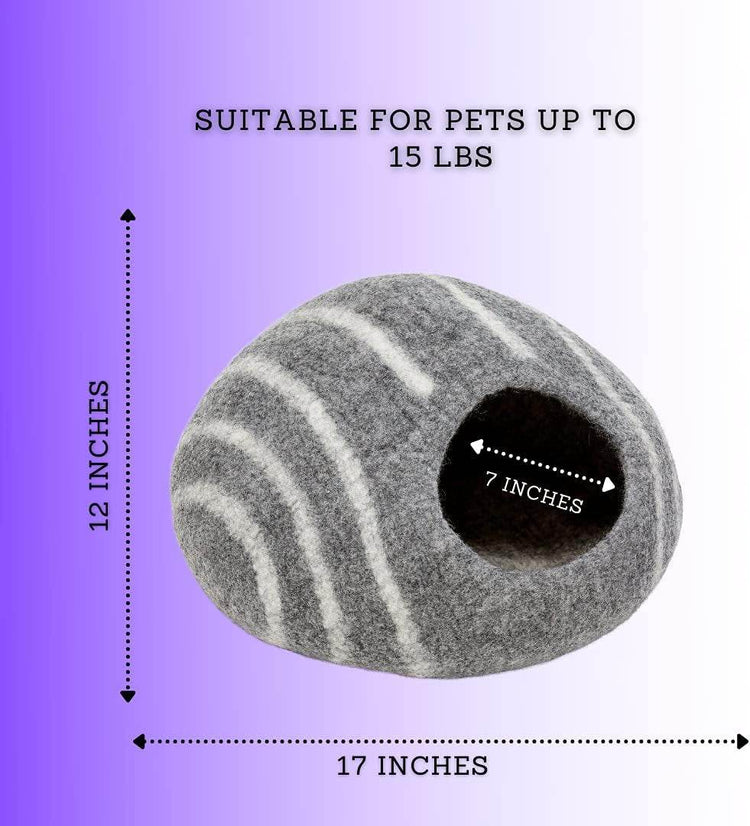 KOTE Cat Cave & Dog Cave | Enclosed Cat Bed | Cat Hideaway | Pod Kitten Bed | Grey Stripe - The Max & Rex Collection