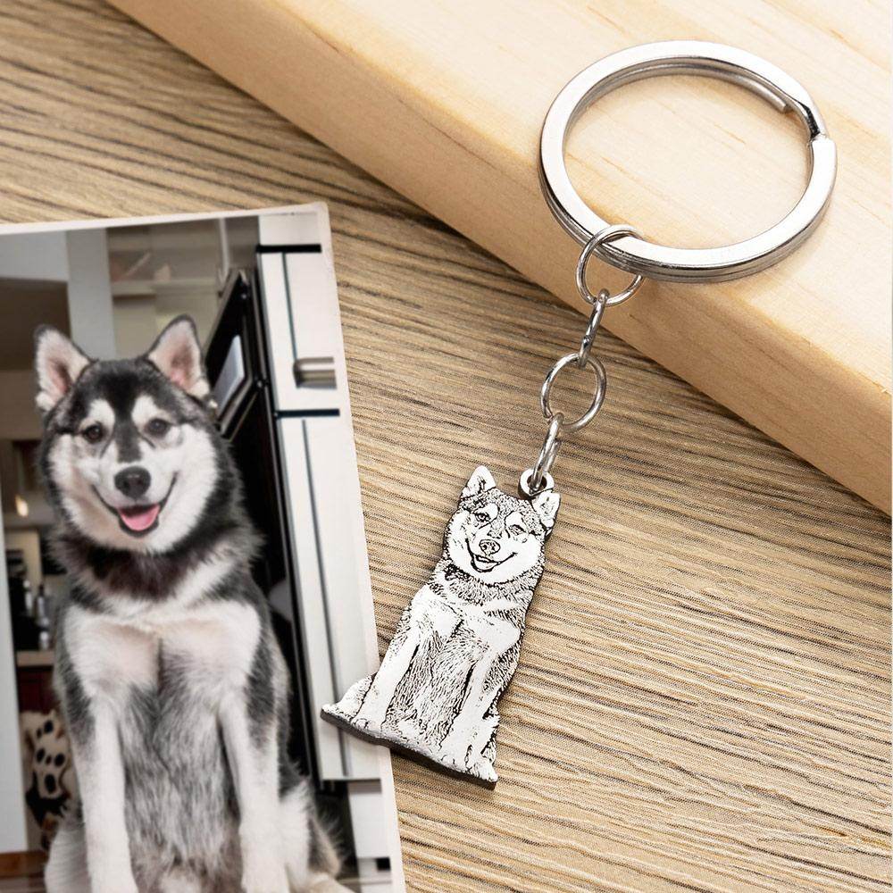 Custom Pet Photo Keychain - Engraved Sterling Silver with Personalized Message - The Max & Rex Collection