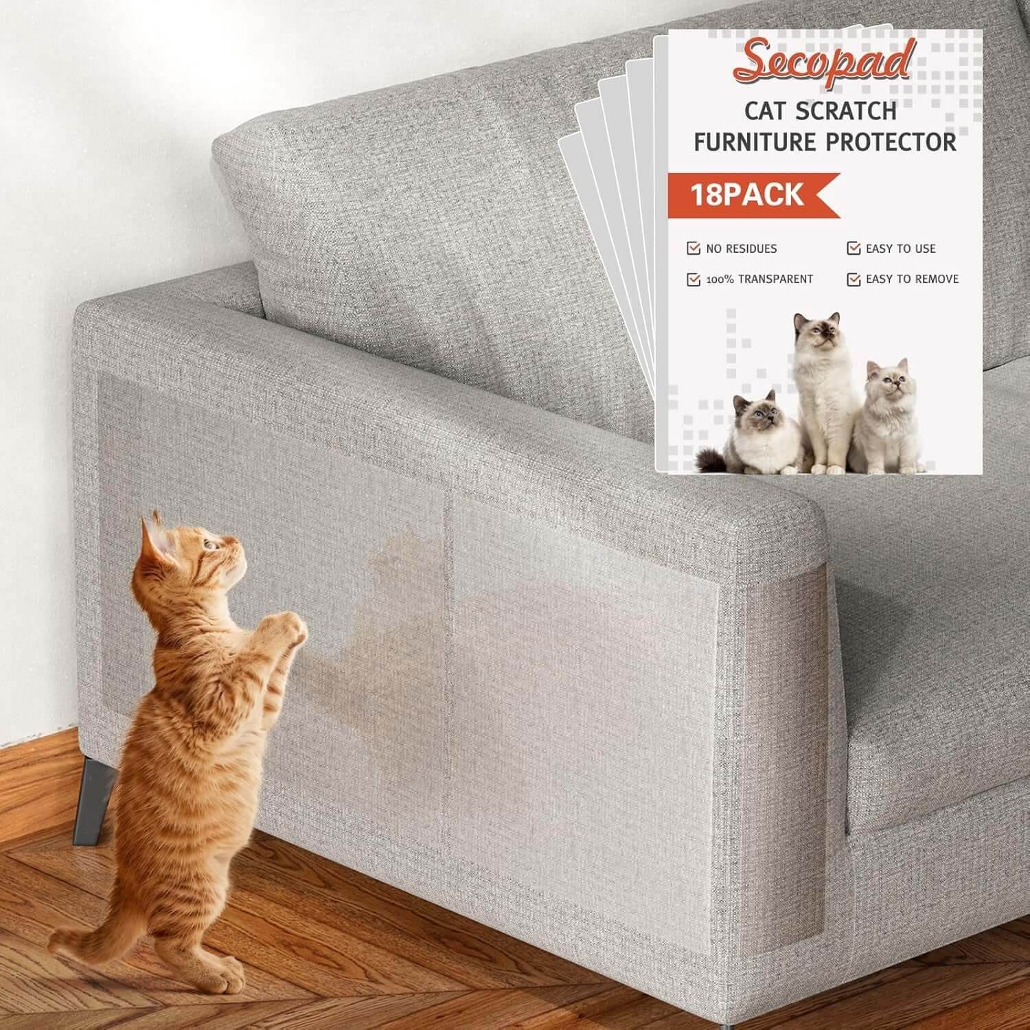 18 Pcs Large Cat Scratch Furniture Protector, Transparent Couch Protector from Cat Claws, Single-Sided Self Adhesive anti Pet Deterrent Sofa Cover, 17In - The Max & Rex Collection